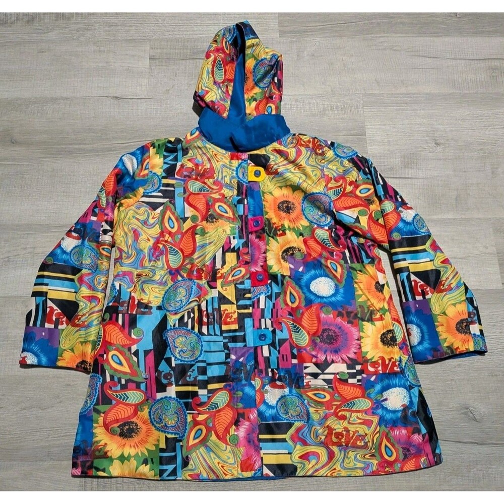 Oopera Reversible Raincoat Aria Collection Blue Sz XL Floral